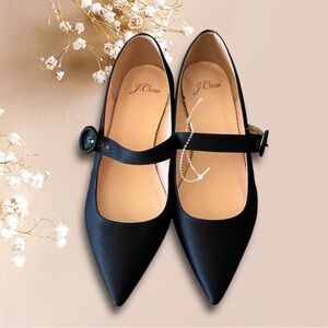 J Crew New Pointy-toe Mary‎ Jane Flats in Black Satin